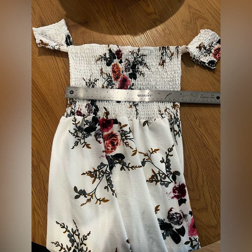 White Floral Smocked Maxi Sundress Sleeveless Summer Dress Size S - Picture 3 of 5